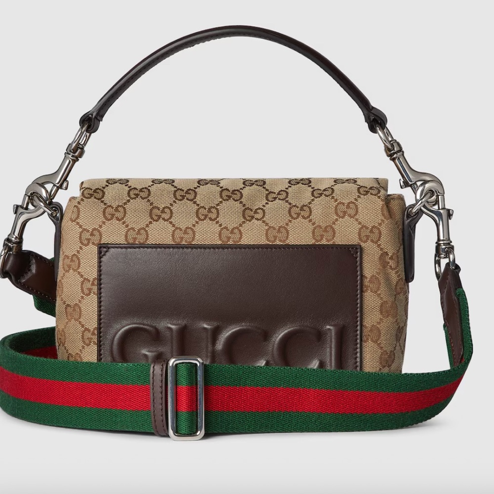GUCCI Spring '25 GG Canvas Small Crossbody Bag Red Green Stripe Strap Top Handle